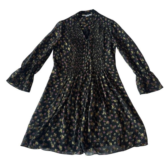 Diane Von Furstenburg DVF Kourtni Silk Blend Dress Metallic Button-Down Size 0 - Picture 2 of 15